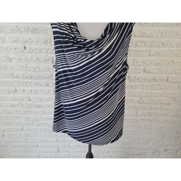 Chaps Womens Top 2X Plus Draped Boat Neck Sleeveless Blue Stripe STR58XE - Picture 3 of 9